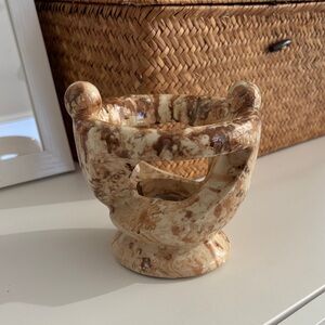 Neutral Marbled Ceramic Decorative Candle Holder - Home Art